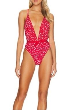 Maaji Safari Plunge Reversible One Piece Swimsuit Red Small